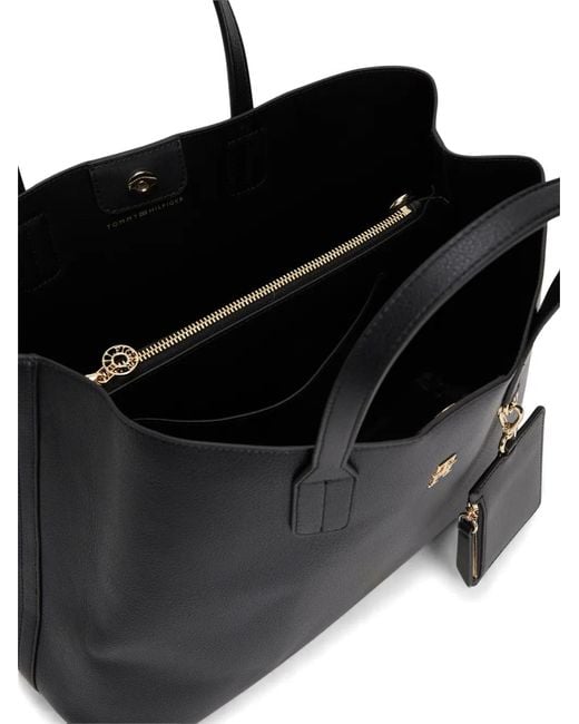 Tommy Hilfiger Black Logo-Plaque Tote Bag