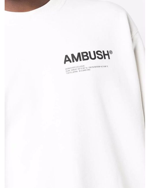 Ambush White Fleece Workshop Sweatshirt With Print for men