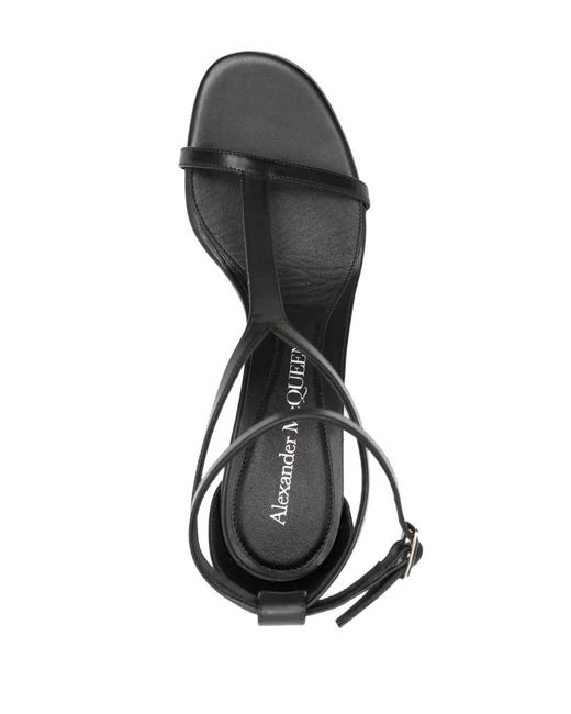 McQueen Black Harness Leather Heel Sandals
