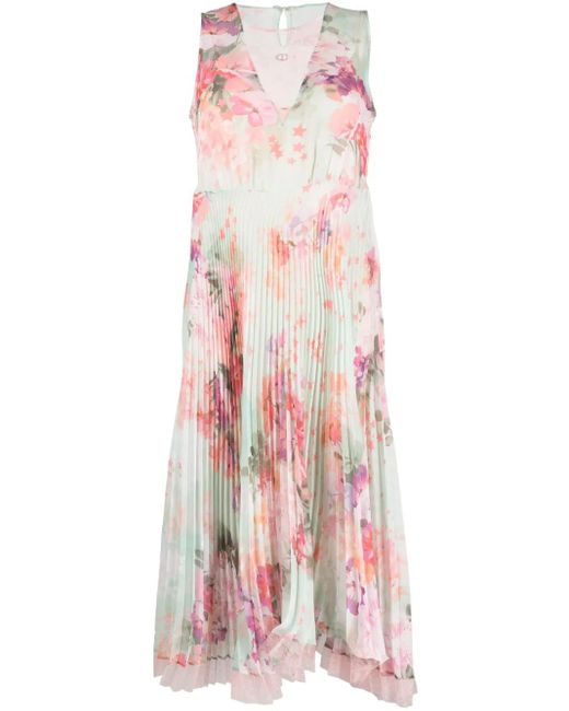 Twinset White Floral Pleated Midi Dress