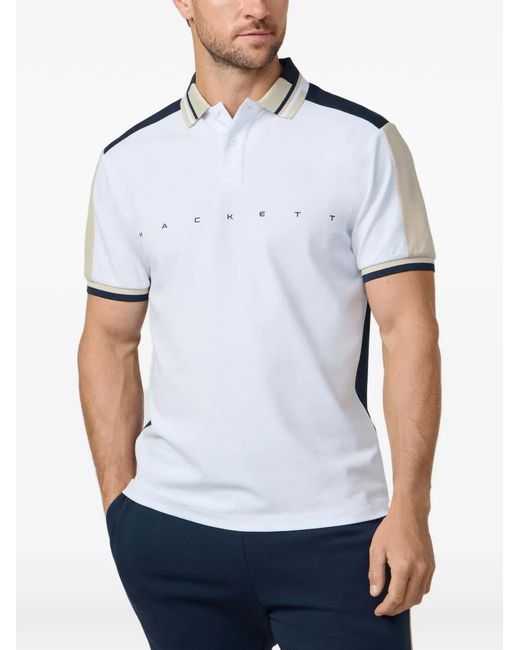 Hackett White Contrast-Tipping Logo-Print Polo Shirt for men