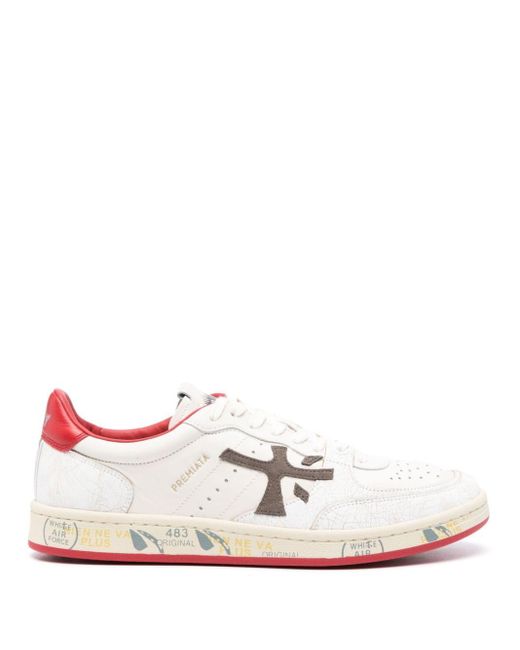 Premiata White Clay Low-top Leather Sneakers for men