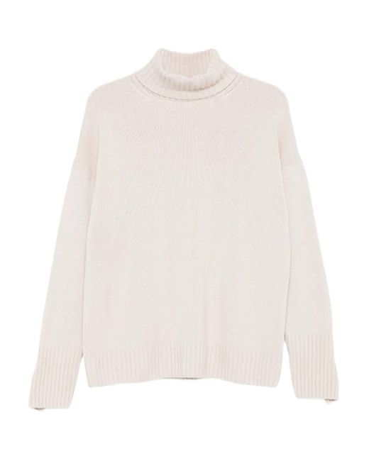Iris Von Arnim White Roll-Neck Ribbed Sweater
