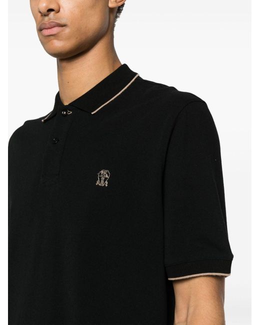 Brunello Cucinelli Katoenen Poloshirt Met Geborduurd Logo in het Black voor heren