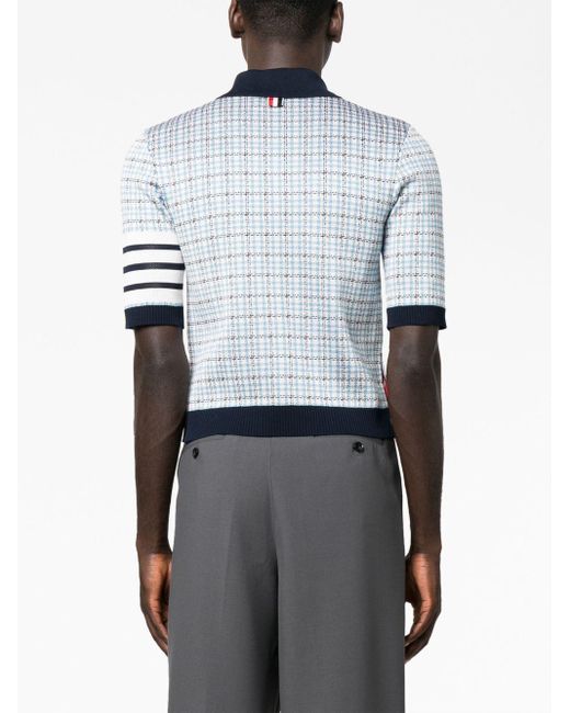 Thom Browne Blue Check Jacquard Polo Shirt for men