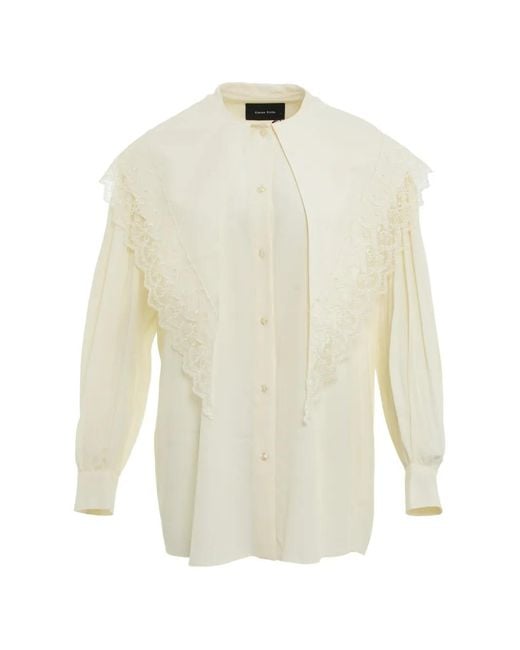 Simone Rocha White Chemise Bordée De Dentelle À Manches Plissées