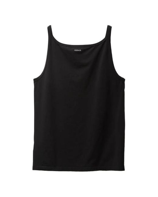 Versace Black Embroidered Cotton-Jersey Tank Top for men