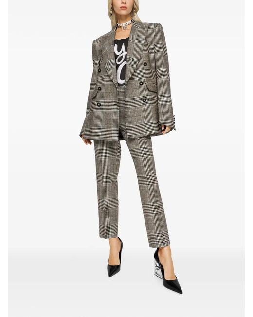 Dolce & Gabbana Gray Low-Rise Glen Plaid Trousers