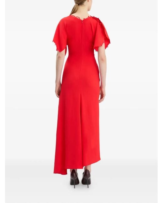 Victoria Beckham Red Rouleaux-Detail Midi Dress