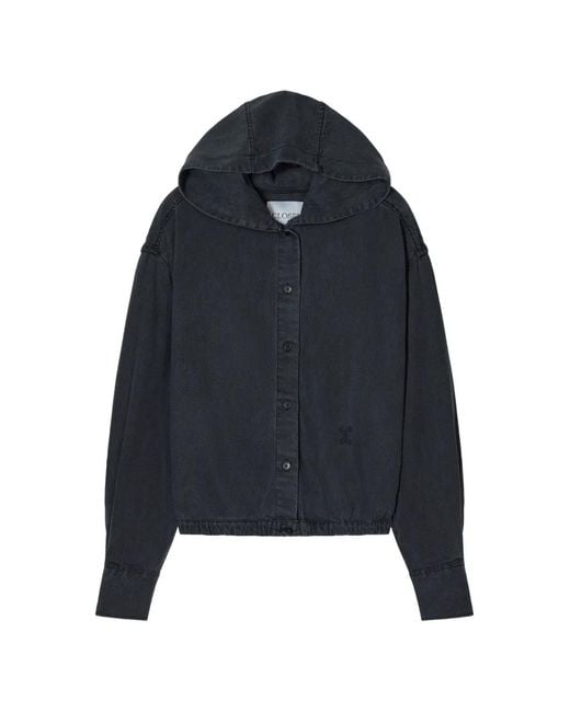 Closed Blue Hooded Buttoned Shirt