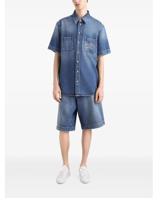 Dolce & Gabbana Blue Logo-Embroidered Denim Shorts for men