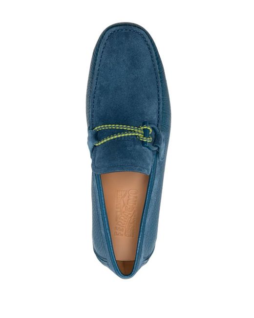Ferragamo Blue Gancini-Detail Calf-Leather Loafers for men