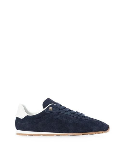 Tommy Hilfiger Blue Suede Logo-Motif Sneakers