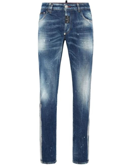 Philipp Plein Blue Paisley Bandana Super-Straight Jeans for men