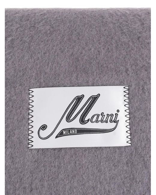 Marni White Logo-Patch Fringed Scarf
