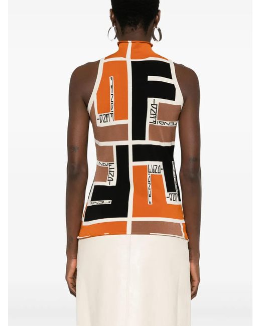 Fendi Multicolor Patterned Top With A Stand-up Collar,