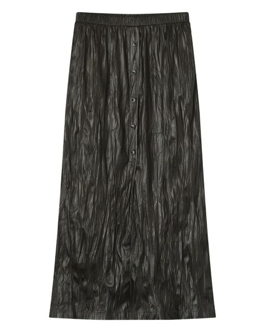 B+ AB Black Crinkled-Effect Midi Skirt