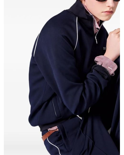 Miu Miu Blue Logo-Detail Zip-Fastening Sweatshirt