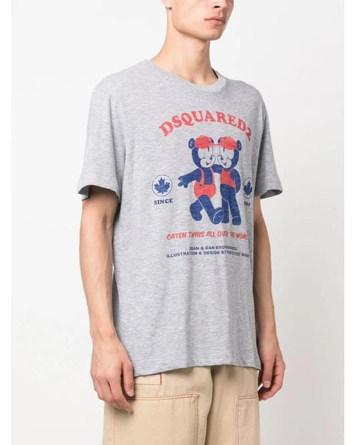 DSquared² Gray Logo-Print Short-Sleeve T-Shirt for men