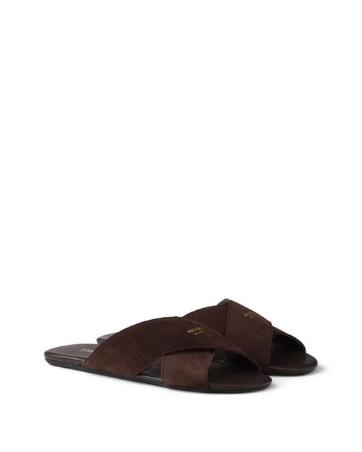 Prada Brown Suede Slides