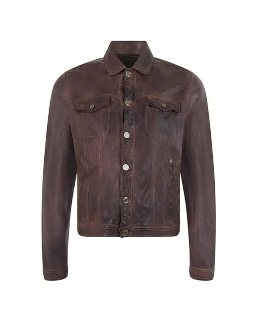 Moorer Brown Button-Up Leather Jacket for men