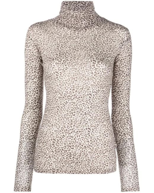 Saint Laurent Brown Leopard Turtleneck Jumper