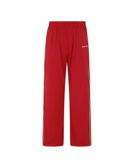 Sporty & Rich Red Logo-Print Side-Stripe Track Pants