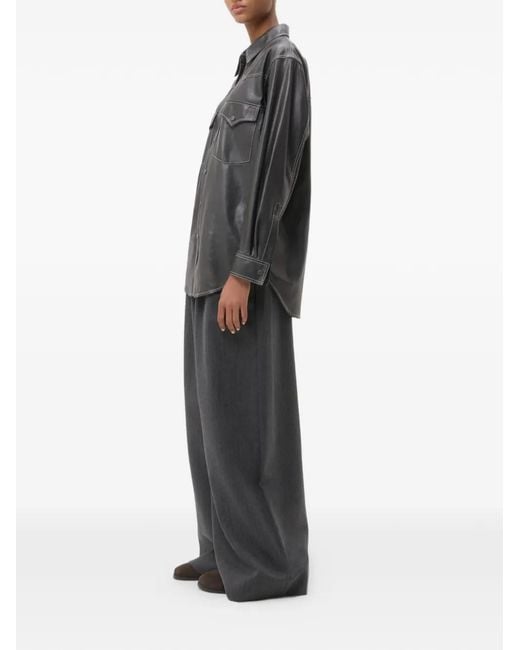 Twp Gray Contrast-Stitch Leather Shirt