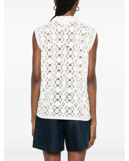 Bompard White Openwork Crochet Shirt Vest