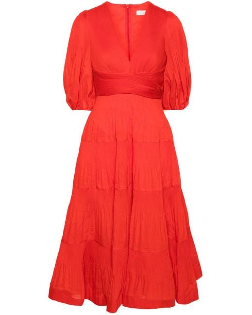 Robe évasée à design plissé Zimmermann en coloris Red
