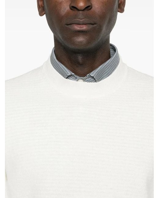 Emporio Armani White Crew-Neck Virgin Wool Jumper for men