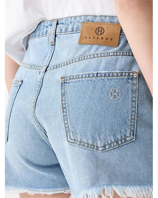 Haveone Blue Distressed Frayed Mini Shorts