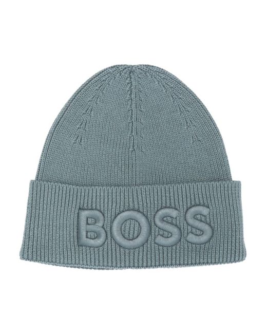 BOSS by HUGO BOSS Logo-embroidered Fisherman's-knit Beanie in Blue for Men  | Lyst