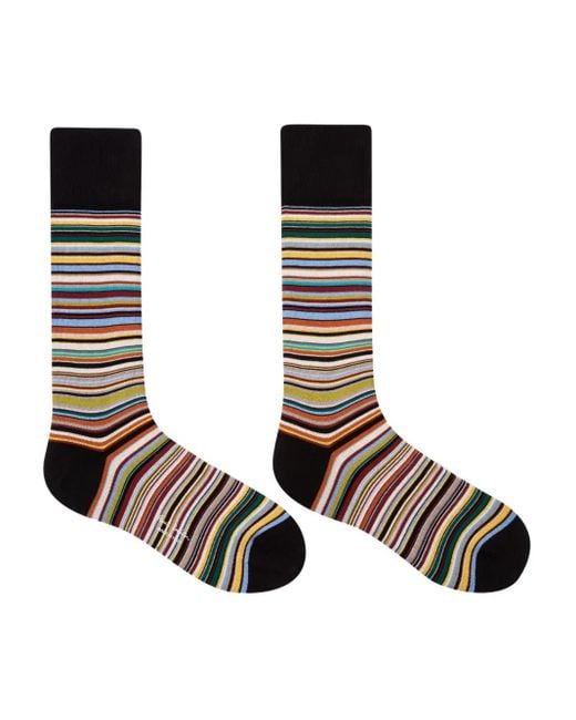 Paul Smith Black Multi-Striped Cotton Socks for men
