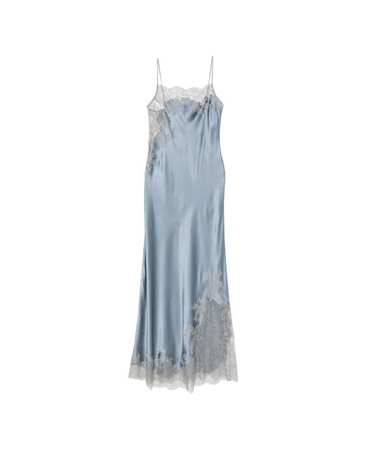 Carine Gilson Blue Lace-Panel Slip Dress