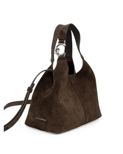 Coccinelle Brown Suede Logo-Plaque Tote Bag