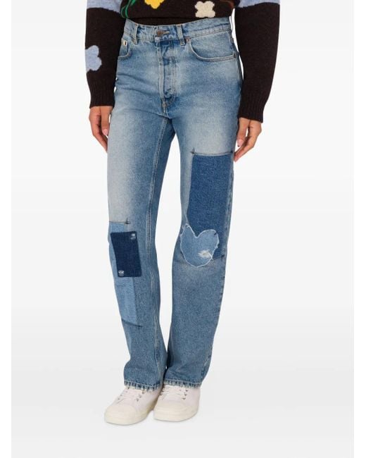 Moschino Blue Patchwork Straight-Leg Jeans