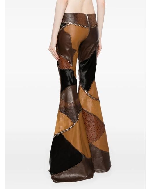 Roberto Cavalli Brown Patchwork Flared Leather Trousers
