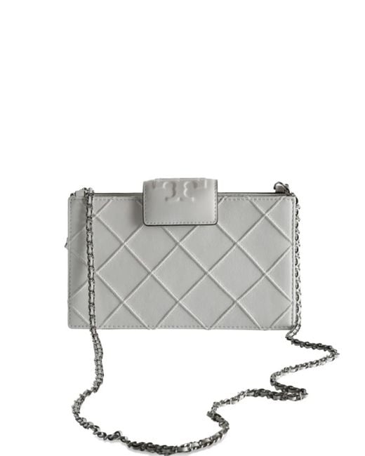 Tory Burch Gray Mini Fleming Quilted Chain Cross Body Bag
