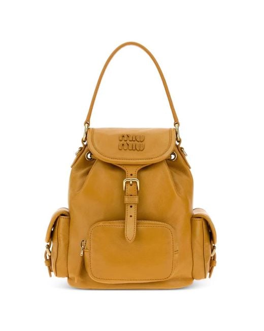 Miu Miu Natural Logo-Plaque Buckled Backpack