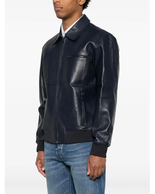 Iceberg Blue Zip-Up Leather Jacket for men