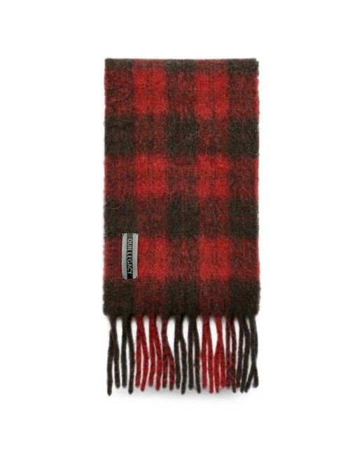 Our Legacy Red Estate Plaid Fuzzy Scarf