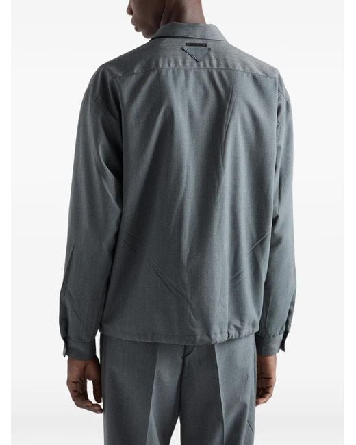 Prada Gray Wool Zipper Shirt for men