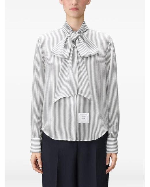 Thom Browne Gray Striped Silk-Satin Shirt
