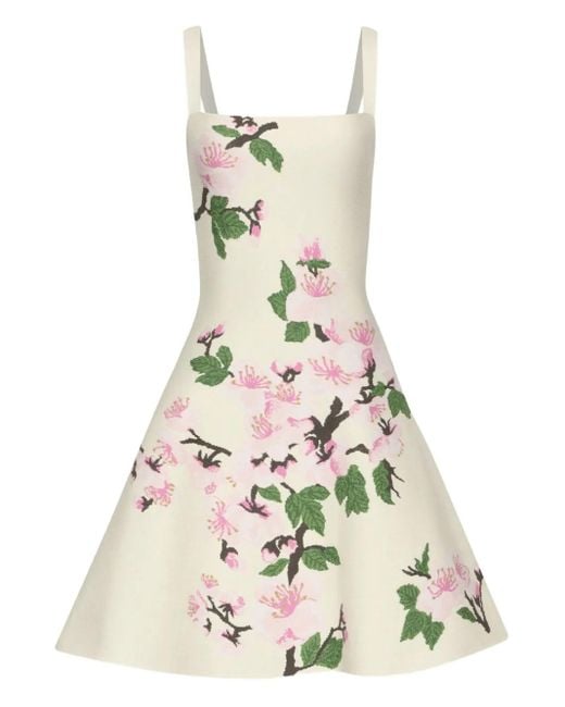 Oscar de la Renta White Floral-Jacquard Dress