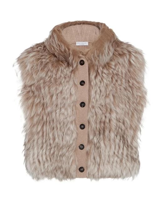 Brunello Cucinelli Brown Shearling Button Gilet