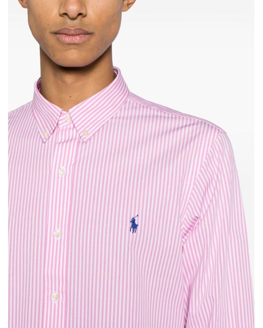 Polo Ralph Lauren Gestreiftes Hemd mit Logo-Stickerei in Pink für Herren