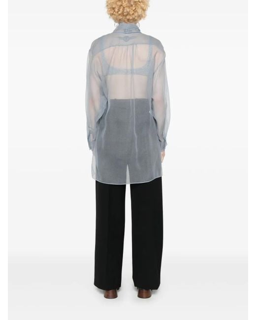 Giorgio Armani Blue Scarf-Detail Organza Shirt