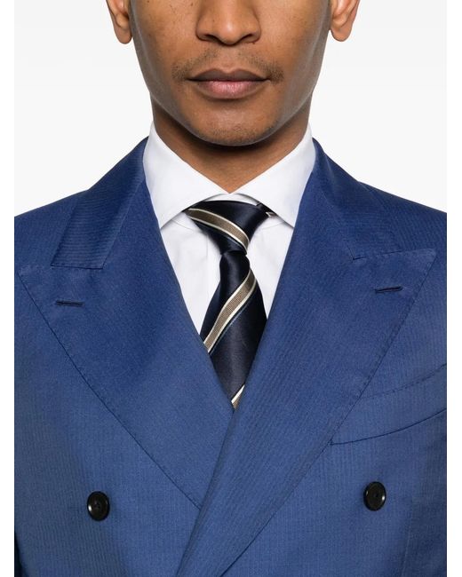 Caruso Blue Double-Breasted Suit for men