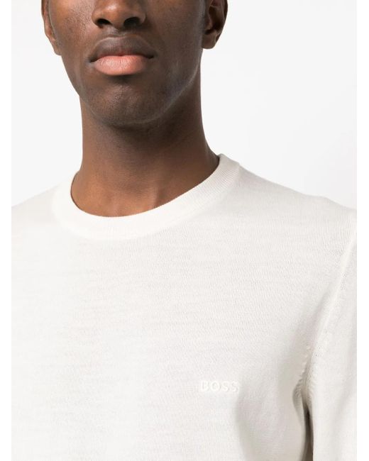 Boss White Logo-Embroidered Cotton Jumper for men